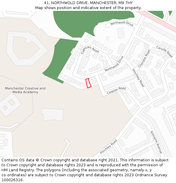 41, NORTHWOLD DRIVE, MANCHESTER, M9 7HY: Location map and indicative extent of plot