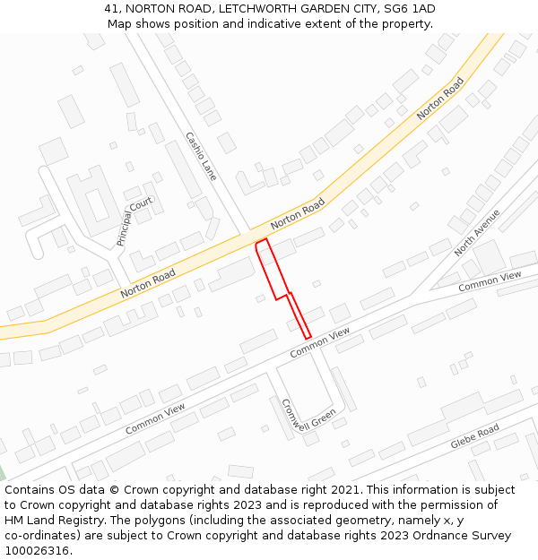 41, NORTON ROAD, LETCHWORTH GARDEN CITY, SG6 1AD: Location map and indicative extent of plot