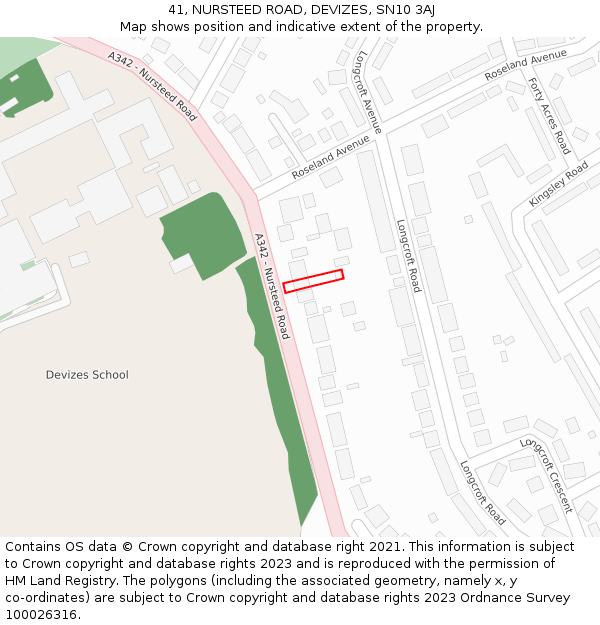 41, NURSTEED ROAD, DEVIZES, SN10 3AJ: Location map and indicative extent of plot