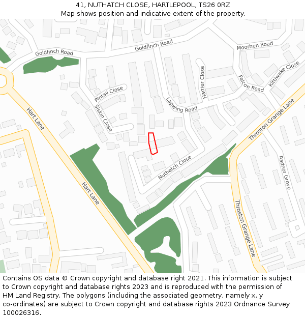 41, NUTHATCH CLOSE, HARTLEPOOL, TS26 0RZ: Location map and indicative extent of plot