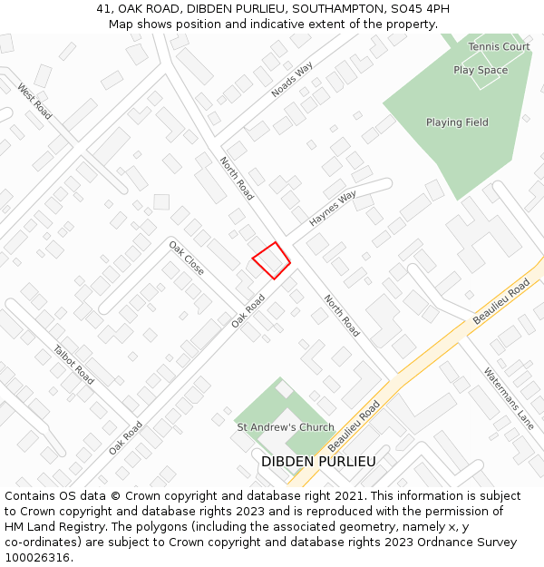 41, OAK ROAD, DIBDEN PURLIEU, SOUTHAMPTON, SO45 4PH: Location map and indicative extent of plot