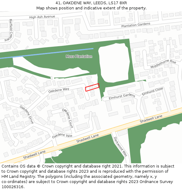 41, OAKDENE WAY, LEEDS, LS17 8XR: Location map and indicative extent of plot