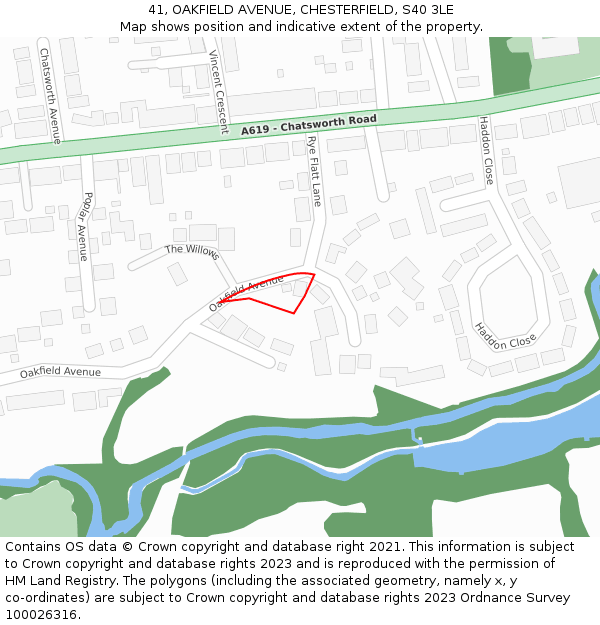 41, OAKFIELD AVENUE, CHESTERFIELD, S40 3LE: Location map and indicative extent of plot