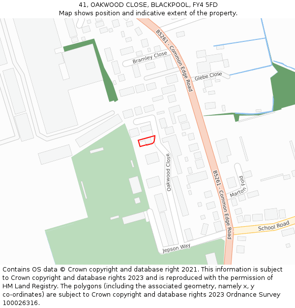 41, OAKWOOD CLOSE, BLACKPOOL, FY4 5FD: Location map and indicative extent of plot