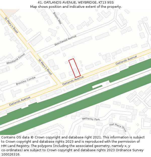 41, OATLANDS AVENUE, WEYBRIDGE, KT13 9SS: Location map and indicative extent of plot