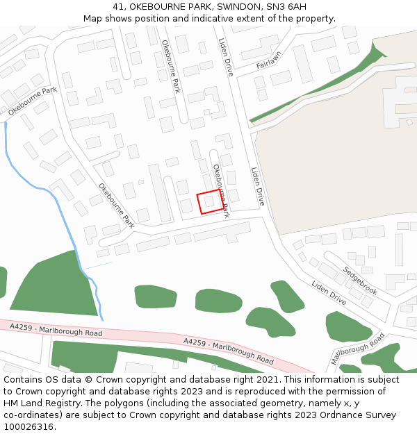 41, OKEBOURNE PARK, SWINDON, SN3 6AH: Location map and indicative extent of plot