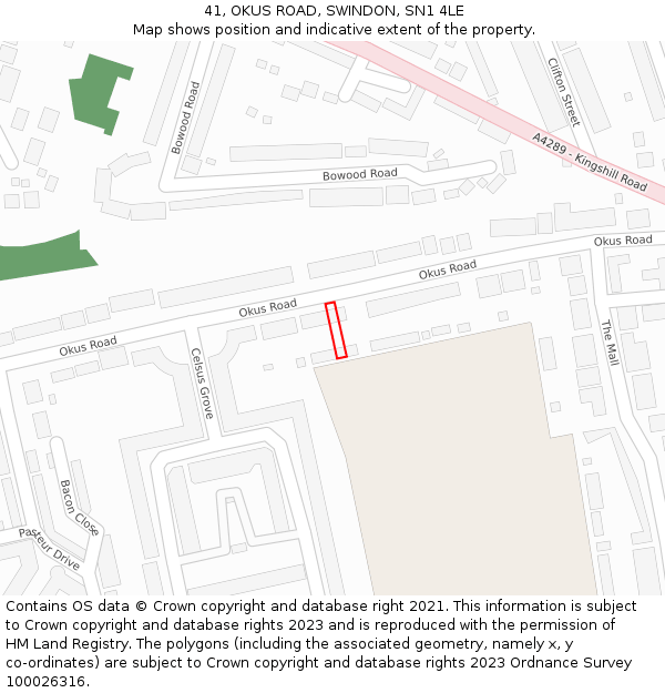 41, OKUS ROAD, SWINDON, SN1 4LE: Location map and indicative extent of plot