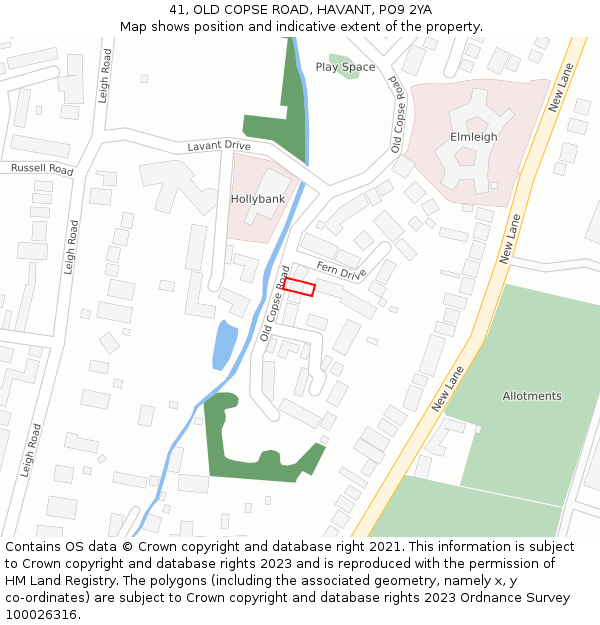 41, OLD COPSE ROAD, HAVANT, PO9 2YA: Location map and indicative extent of plot