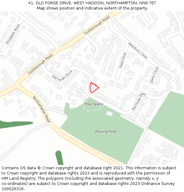 41, OLD FORGE DRIVE, WEST HADDON, NORTHAMPTON, NN6 7ET: Location map and indicative extent of plot