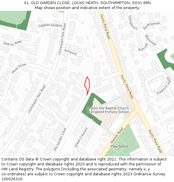 41, OLD GARDEN CLOSE, LOCKS HEATH, SOUTHAMPTON, SO31 6RN: Location map and indicative extent of plot