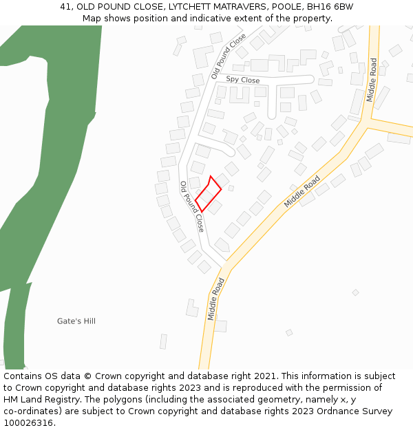 41, OLD POUND CLOSE, LYTCHETT MATRAVERS, POOLE, BH16 6BW: Location map and indicative extent of plot