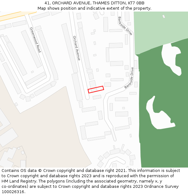 41, ORCHARD AVENUE, THAMES DITTON, KT7 0BB: Location map and indicative extent of plot