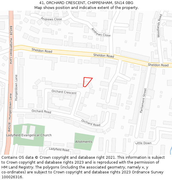 41, ORCHARD CRESCENT, CHIPPENHAM, SN14 0BG: Location map and indicative extent of plot