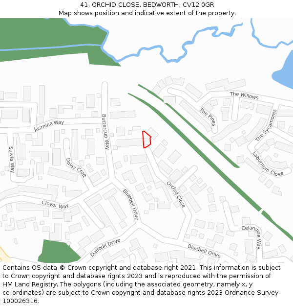 41, ORCHID CLOSE, BEDWORTH, CV12 0GR: Location map and indicative extent of plot