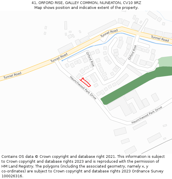 41, ORFORD RISE, GALLEY COMMON, NUNEATON, CV10 9RZ: Location map and indicative extent of plot