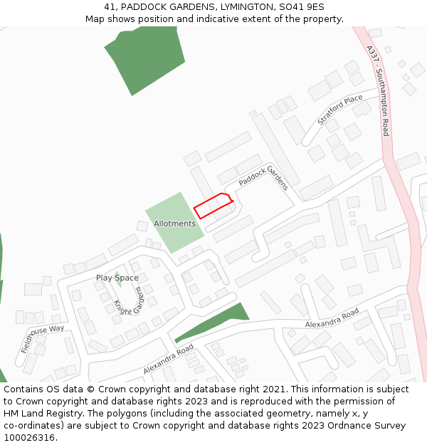 41, PADDOCK GARDENS, LYMINGTON, SO41 9ES: Location map and indicative extent of plot