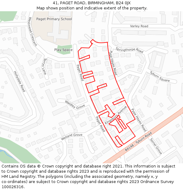 41, PAGET ROAD, BIRMINGHAM, B24 0JX: Location map and indicative extent of plot
