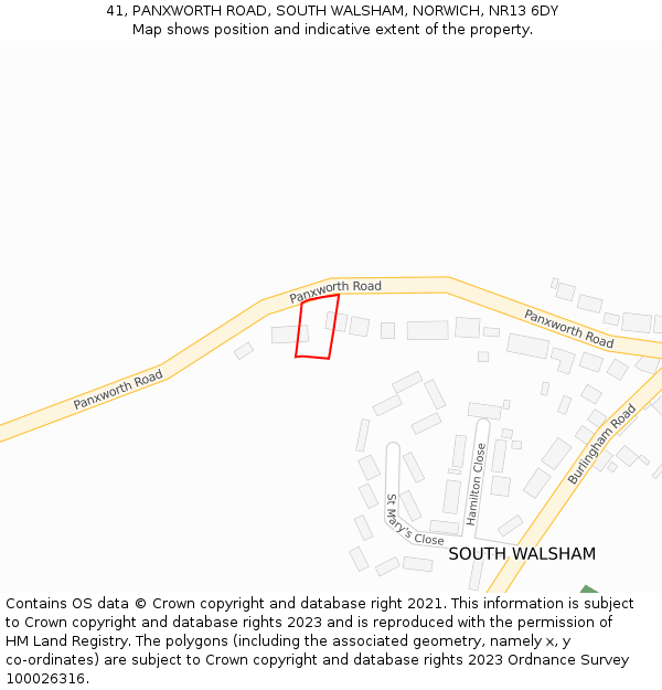 41, PANXWORTH ROAD, SOUTH WALSHAM, NORWICH, NR13 6DY: Location map and indicative extent of plot