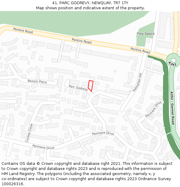 41, PARC GODREVY, NEWQUAY, TR7 1TY: Location map and indicative extent of plot