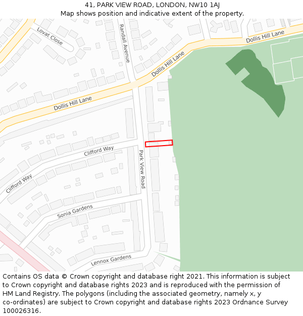 41, PARK VIEW ROAD, LONDON, NW10 1AJ: Location map and indicative extent of plot