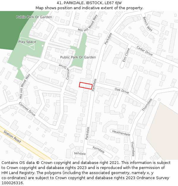 41, PARKDALE, IBSTOCK, LE67 6JW: Location map and indicative extent of plot