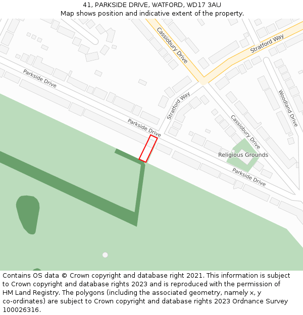 41, PARKSIDE DRIVE, WATFORD, WD17 3AU: Location map and indicative extent of plot