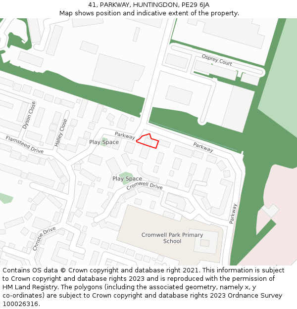 41, PARKWAY, HUNTINGDON, PE29 6JA: Location map and indicative extent of plot