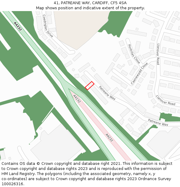 41, PATREANE WAY, CARDIFF, CF5 4SA: Location map and indicative extent of plot
