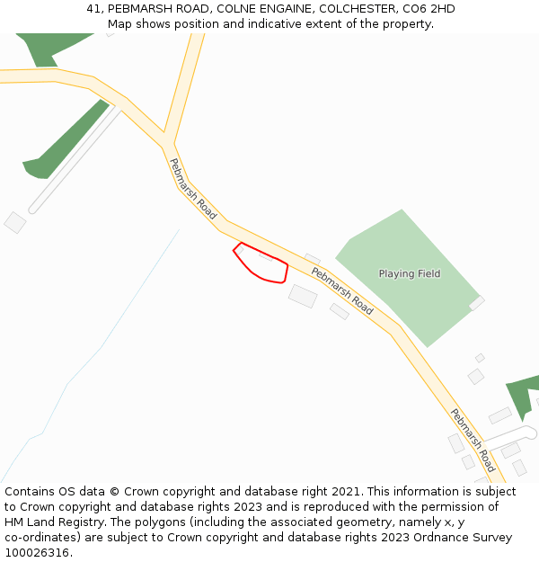 41, PEBMARSH ROAD, COLNE ENGAINE, COLCHESTER, CO6 2HD: Location map and indicative extent of plot