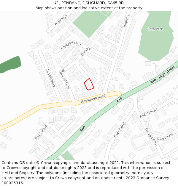 41, PENBANC, FISHGUARD, SA65 9BJ: Location map and indicative extent of plot