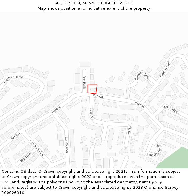 41, PENLON, MENAI BRIDGE, LL59 5NE: Location map and indicative extent of plot