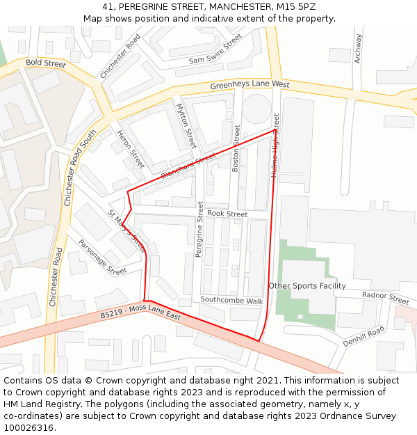 41, PEREGRINE STREET, MANCHESTER, M15 5PZ: Location map and indicative extent of plot