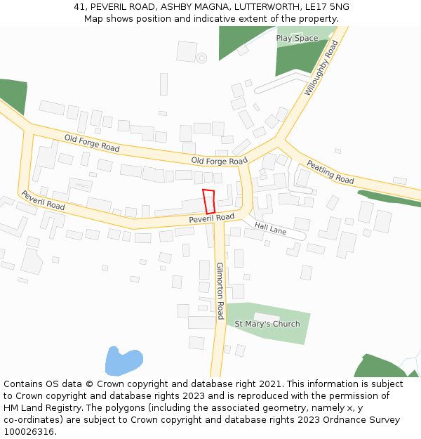 41, PEVERIL ROAD, ASHBY MAGNA, LUTTERWORTH, LE17 5NG: Location map and indicative extent of plot