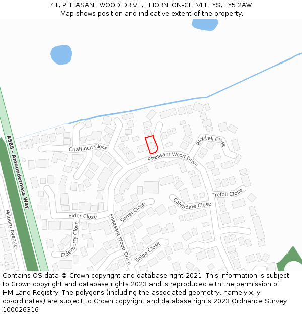 41, PHEASANT WOOD DRIVE, THORNTON-CLEVELEYS, FY5 2AW: Location map and indicative extent of plot