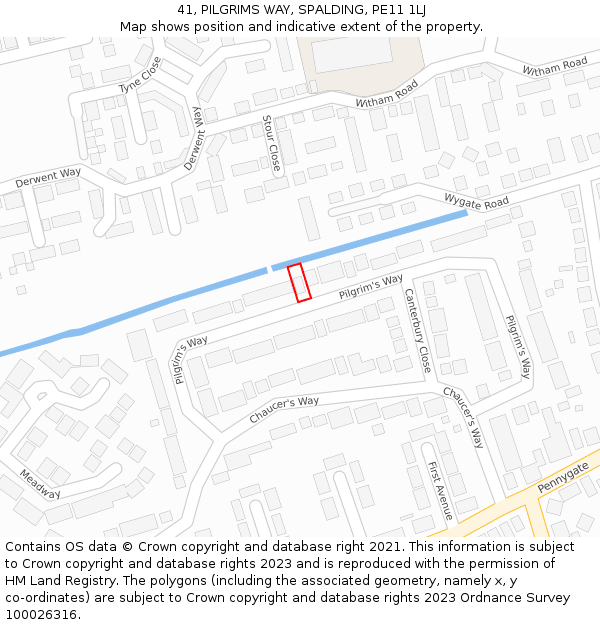 41, PILGRIMS WAY, SPALDING, PE11 1LJ: Location map and indicative extent of plot