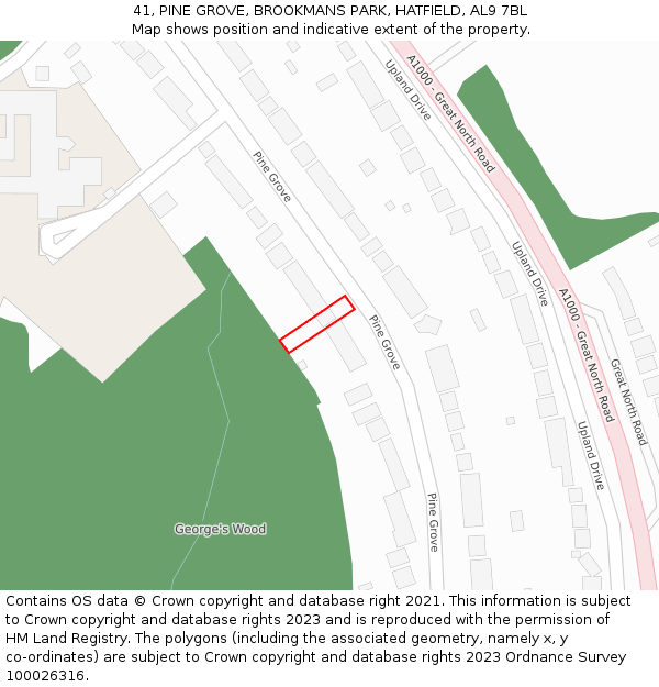 41, PINE GROVE, BROOKMANS PARK, HATFIELD, AL9 7BL: Location map and indicative extent of plot