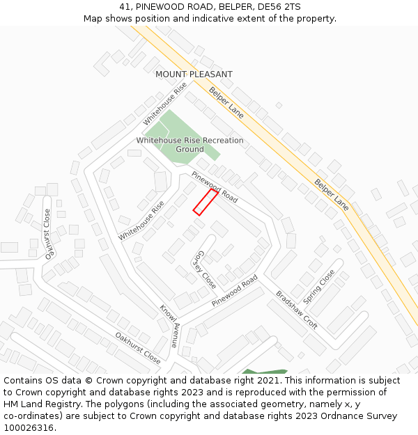 41, PINEWOOD ROAD, BELPER, DE56 2TS: Location map and indicative extent of plot