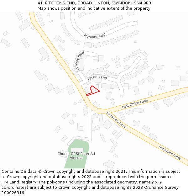 41, PITCHENS END, BROAD HINTON, SWINDON, SN4 9PR: Location map and indicative extent of plot