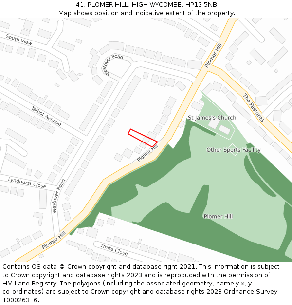 41, PLOMER HILL, HIGH WYCOMBE, HP13 5NB: Location map and indicative extent of plot