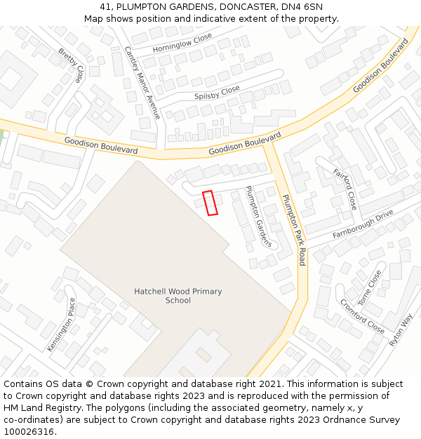 41, PLUMPTON GARDENS, DONCASTER, DN4 6SN: Location map and indicative extent of plot