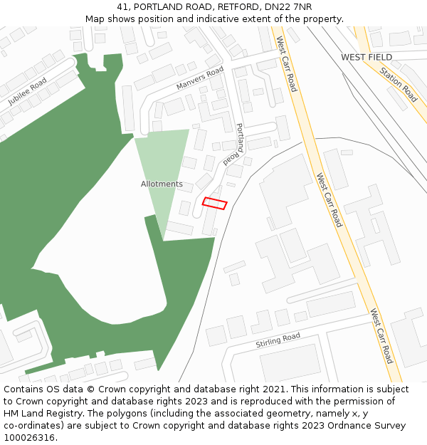41, PORTLAND ROAD, RETFORD, DN22 7NR: Location map and indicative extent of plot