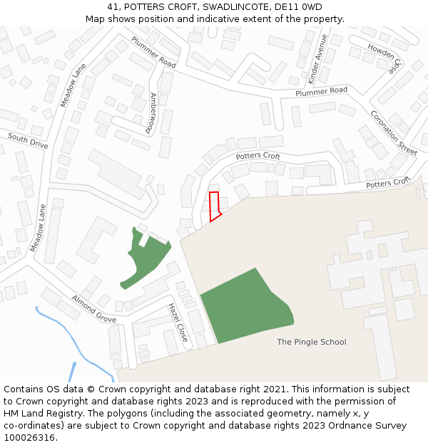 41, POTTERS CROFT, SWADLINCOTE, DE11 0WD: Location map and indicative extent of plot