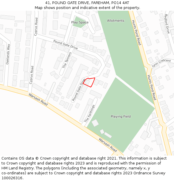41, POUND GATE DRIVE, FAREHAM, PO14 4AT: Location map and indicative extent of plot