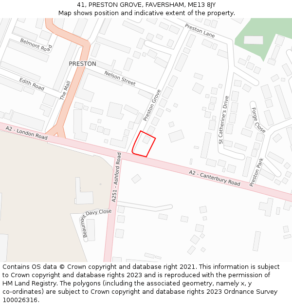 41, PRESTON GROVE, FAVERSHAM, ME13 8JY: Location map and indicative extent of plot