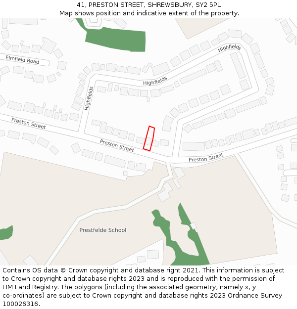 41, PRESTON STREET, SHREWSBURY, SY2 5PL: Location map and indicative extent of plot