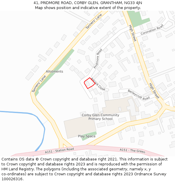 41, PRIDMORE ROAD, CORBY GLEN, GRANTHAM, NG33 4JN: Location map and indicative extent of plot