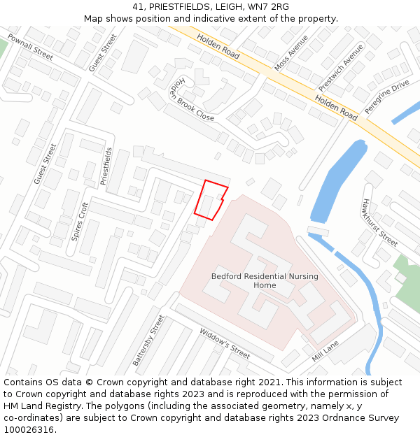 41, PRIESTFIELDS, LEIGH, WN7 2RG: Location map and indicative extent of plot