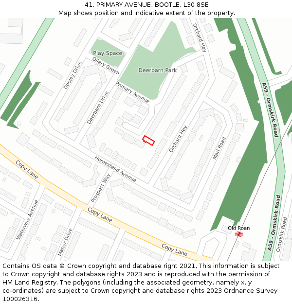 41, PRIMARY AVENUE, BOOTLE, L30 8SE: Location map and indicative extent of plot