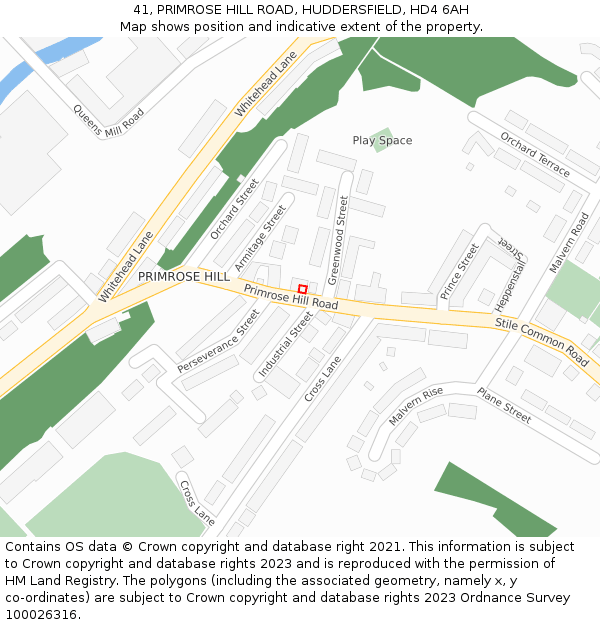 41, PRIMROSE HILL ROAD, HUDDERSFIELD, HD4 6AH: Location map and indicative extent of plot