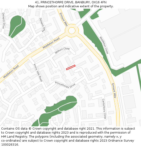 41, PRINCETHORPE DRIVE, BANBURY, OX16 4FN: Location map and indicative extent of plot